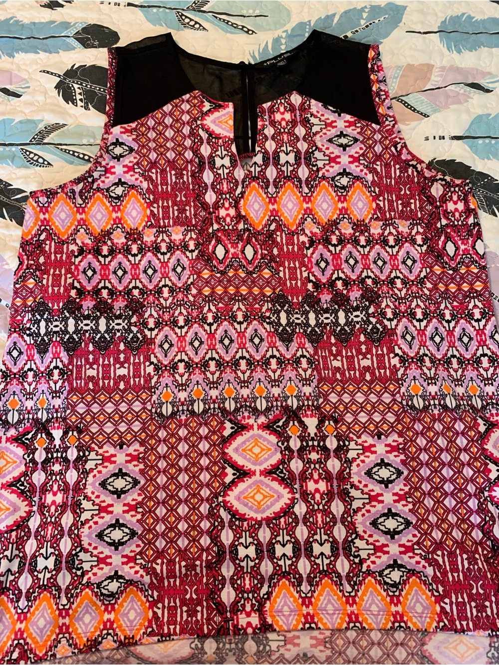 Sleeveless Pink Geo-Print Women's Top